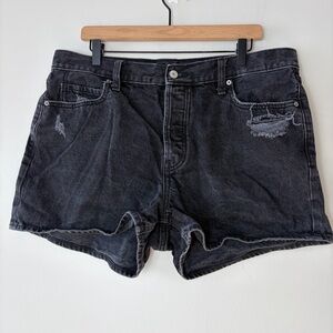 Old Navy Hi-Rise Slouchy Straight Distressed Black Denim‎ Shorts Women's 14
